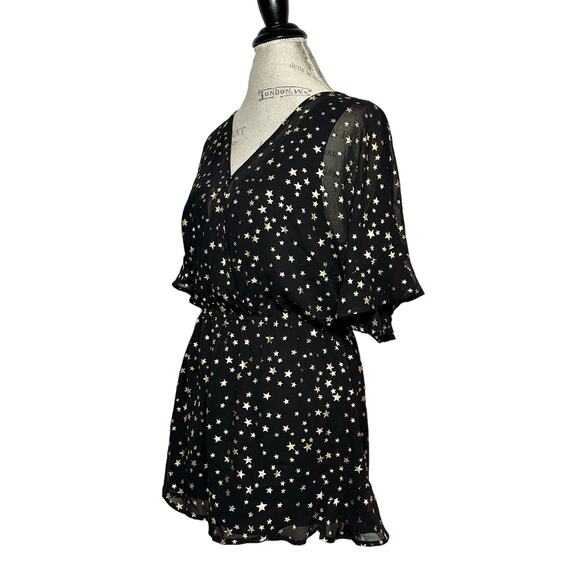 If By Sea Los Angeles | Women | Black Ruffle Gold Star Print Romper | Medium - Picture 4 of 14